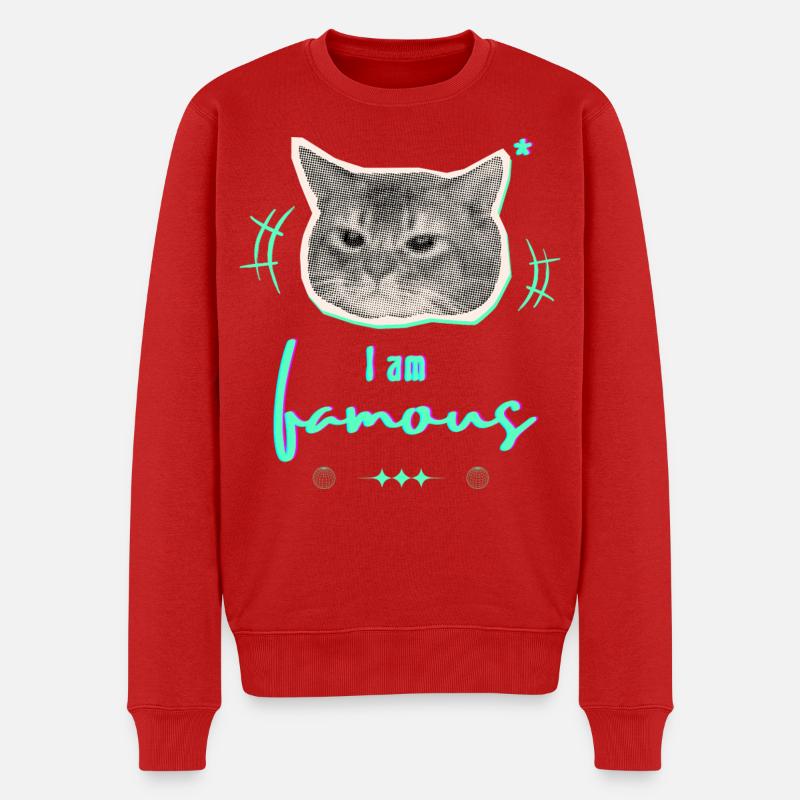 Humorvolle Katzenmeme Gestaltung - I am famous - Männer Premium Bio Pullover - Rot