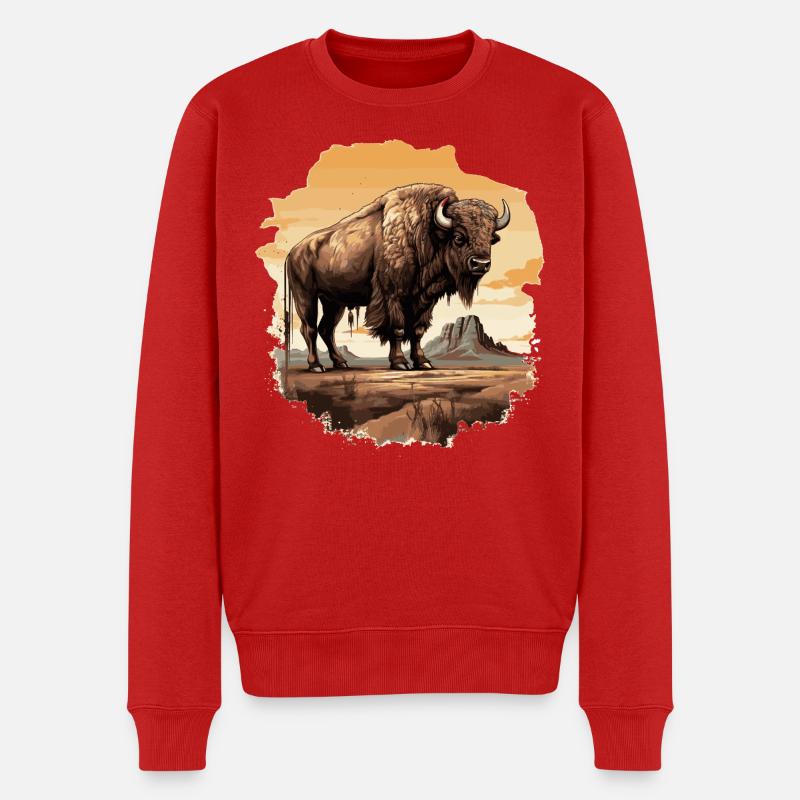 Bison majestueux de style western - Pull Premium bio Homme - rouge