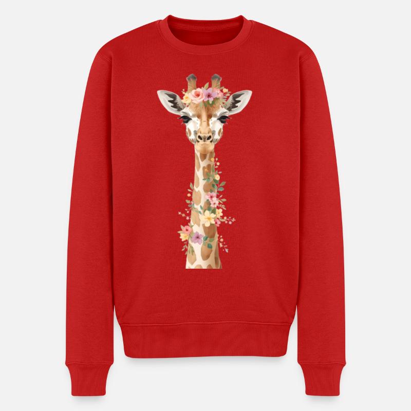 Blumenkranz-Giraffe Eleganz - Männer Premium Bio Pullover - Rot