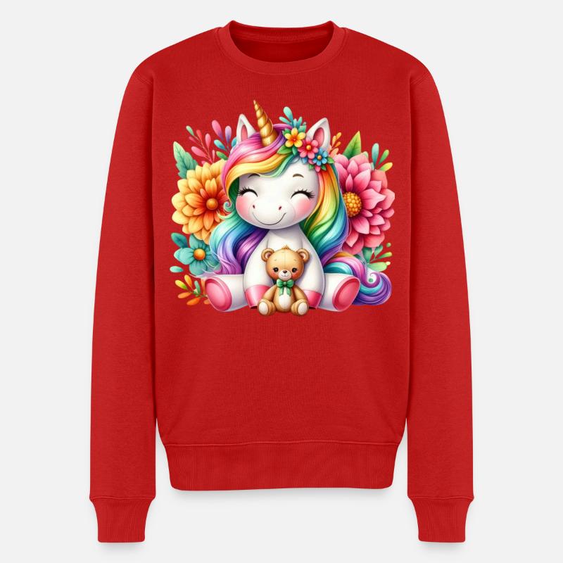 Regenbogen Einhorn Blumentraum - Männer Premium Bio Pullover - Rot
