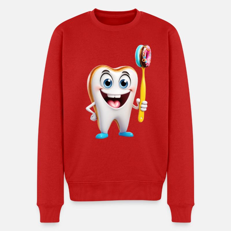 Fröhlicher Zahn mit Donutbürste - Männer Premium Bio Pullover - Rot