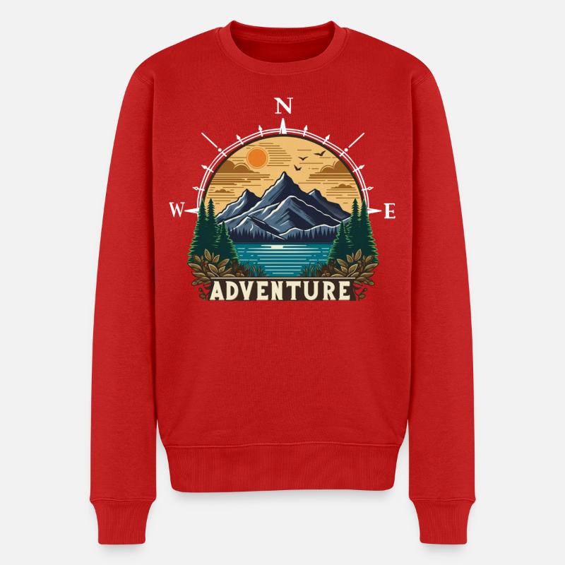 Bergsee Abenteuer Kompass - Männer Premium Bio Pullover - Rot