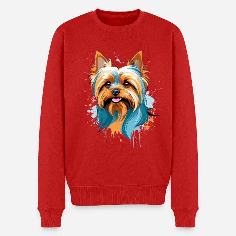 Bunter Yorkie Blick - Männer Premium Bio Pullover - Rot