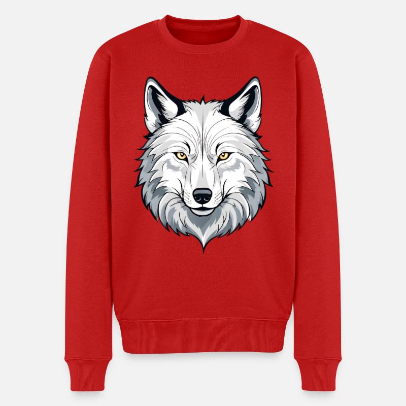 Weißer Wolfkopf Illustration - Männer Premium Bio Pullover - Rot
