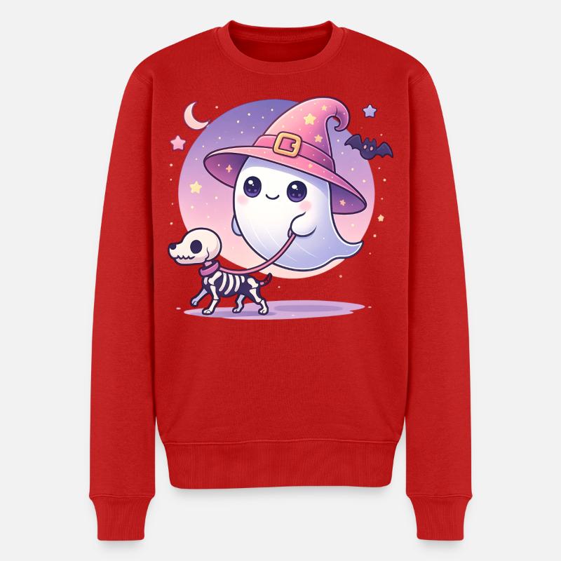 Pinker Hexen‑Geist mit Skelett‑Hund – Halloween - Männer Premium Bio Pullover - Rot