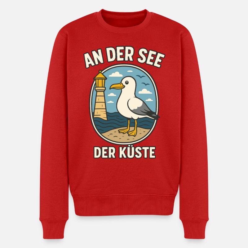 Seemöwe am Küstenleuchtturm - Männer Premium Bio Pullover - Rot