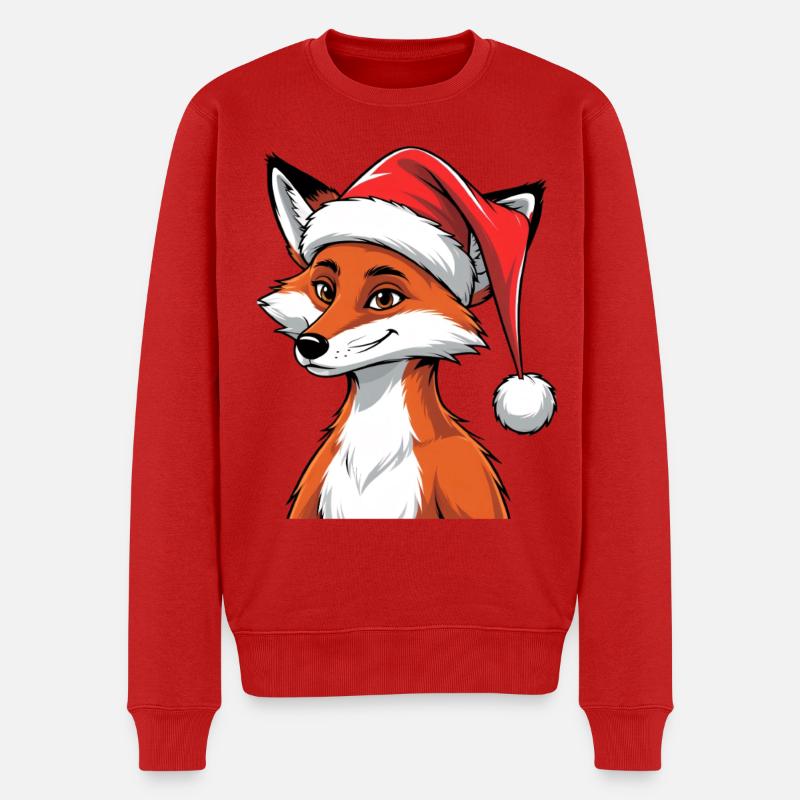 Fuchs mit Weihnachtsmütze Cartoon - Männer Premium Bio Pullover - Rot
