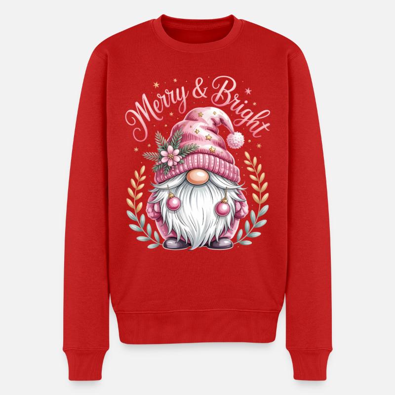Merry & Bright Weihnachtsgnom Pink - Männer Premium Bio Pullover - Rot