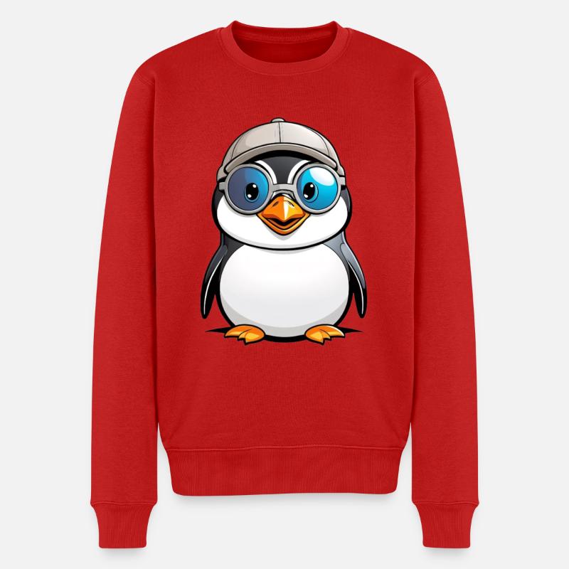 Pinguin mit Helm und Brille - Männer Premium Bio Pullover - Rot