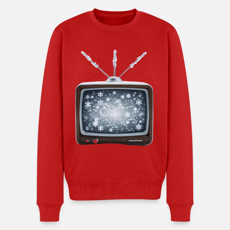 Winter Retro-TV Schneeflocken - Männer Premium Bio Pullover - Rot