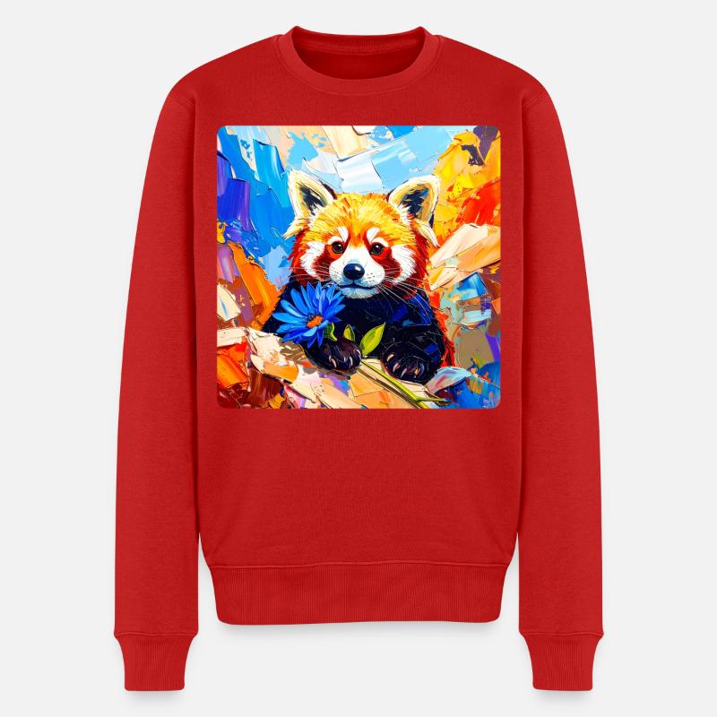 Roter-Panda-Blaue Blume - Männer Premium Bio Pullover - Rot