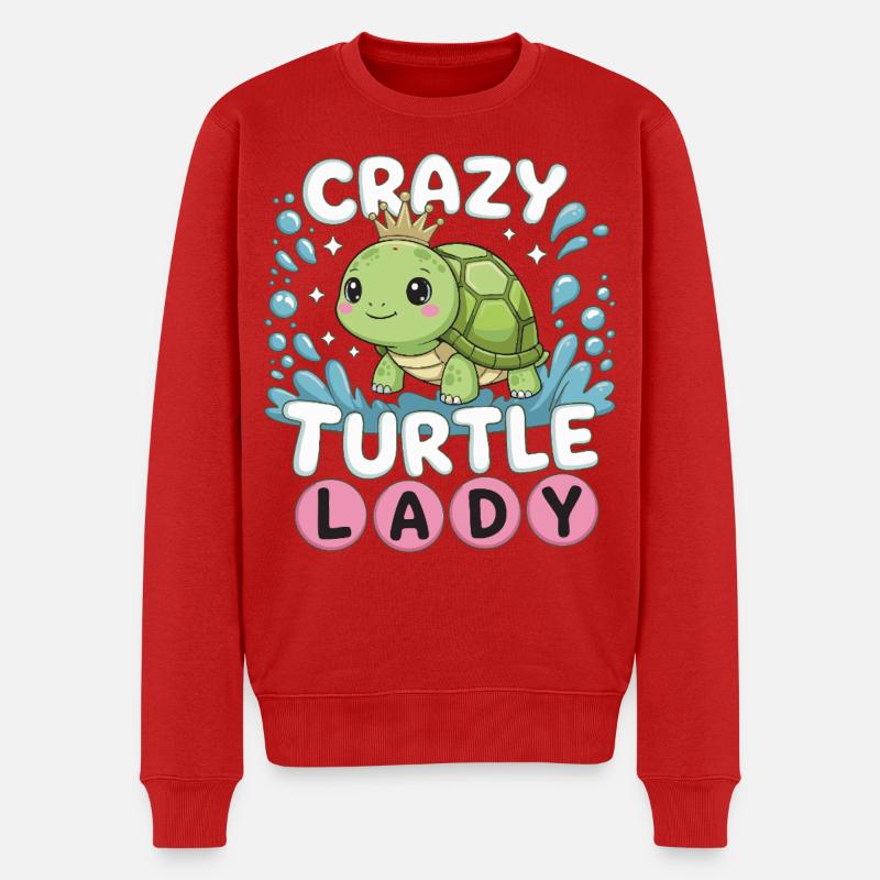 Crazy Turtle Lady - Kawaii Schildkröte Design - Männer Premium Bio Pullover - Rot