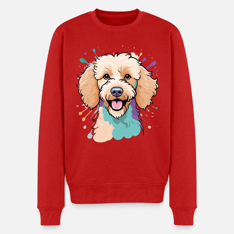 Bunter Pudel Portrait - Männer Premium Bio Pullover - Rot