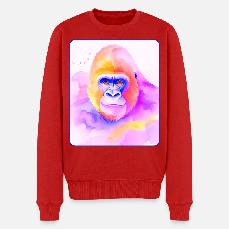 Gorilla-Porträt (Aquarell) - Männer Premium Bio Pullover - Rot