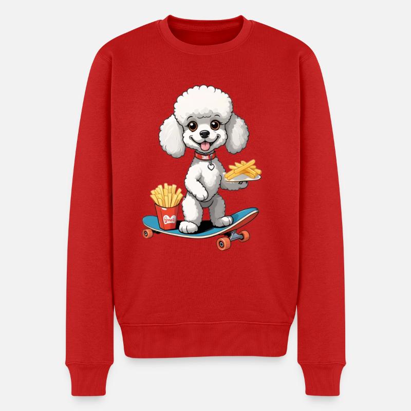 Pudel auf Skateboard mit Pommes - Männer Premium Bio Pullover - Rot