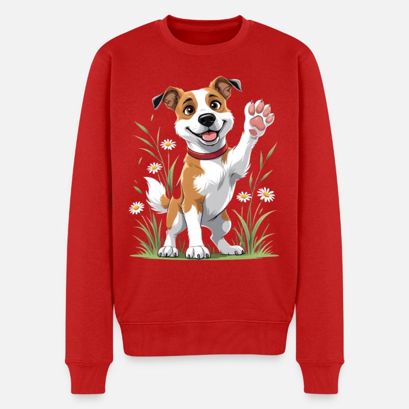 Chien joyeux dans le champ - Pull Premium bio Homme - rouge
