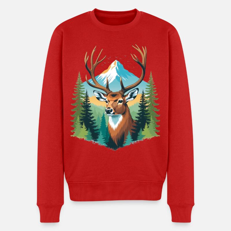 Hirsch im Bergwald - Männer Premium Bio Pullover - Rot