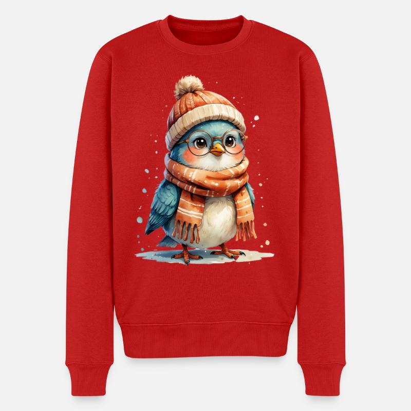 Winterfreund Vogel mit Brille - Männer Premium Bio Pullover - Rot