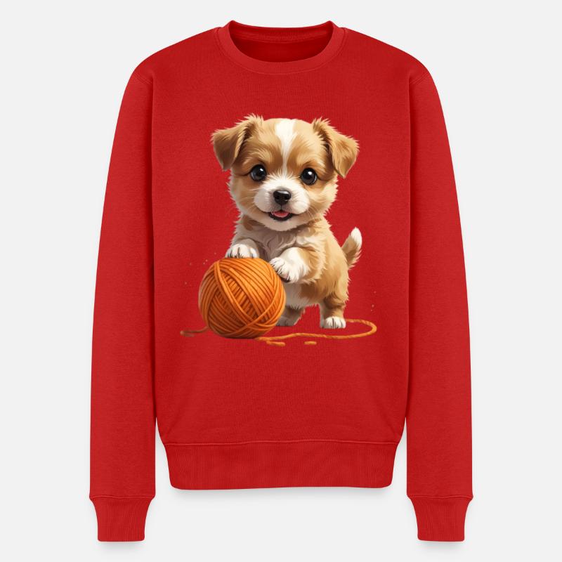 Kuschelhund mit Garnball - Männer Premium Bio Pullover - Rot