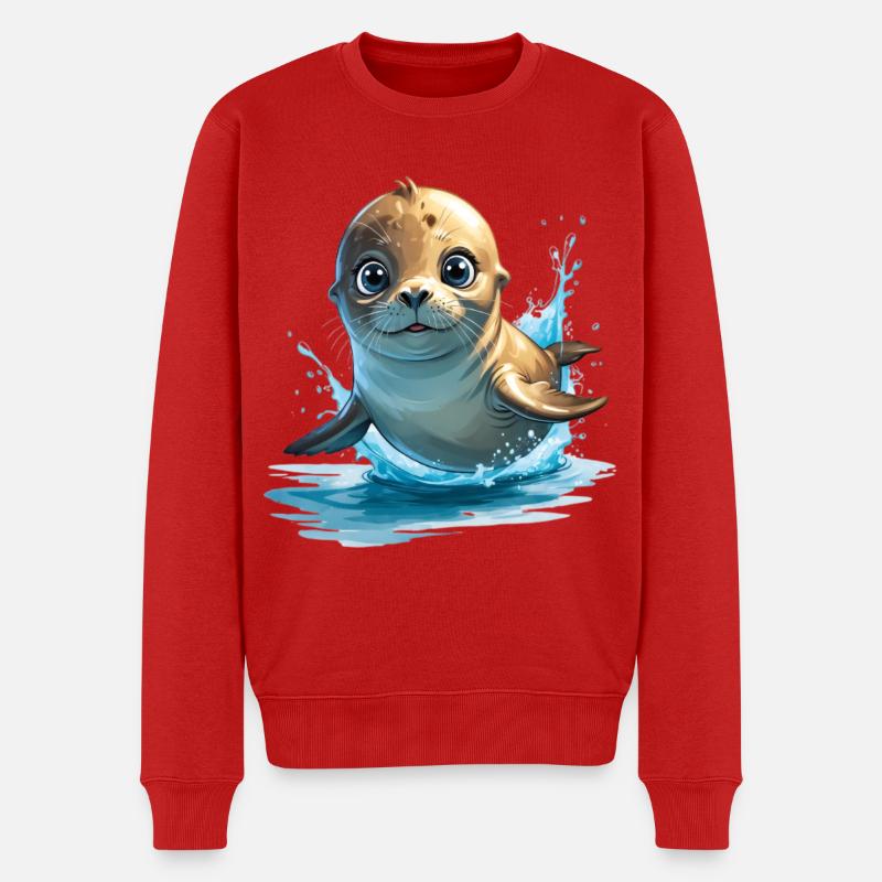 Fröhlicher Seehund Spritztanz - Männer Premium Bio Pullover - Rot