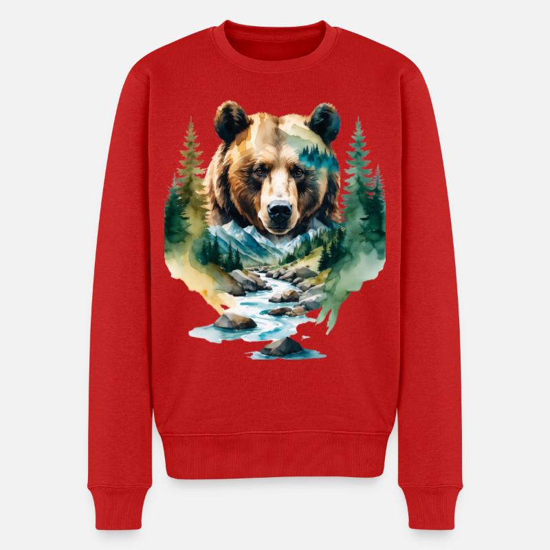 Wasserfarbener Waldbär - Männer Premium Bio Pullover - Rot