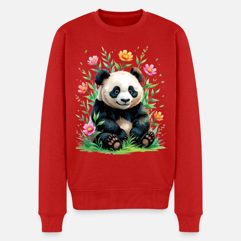 Panda dans la forêt fleurie - Pull Premium bio Homme - rouge