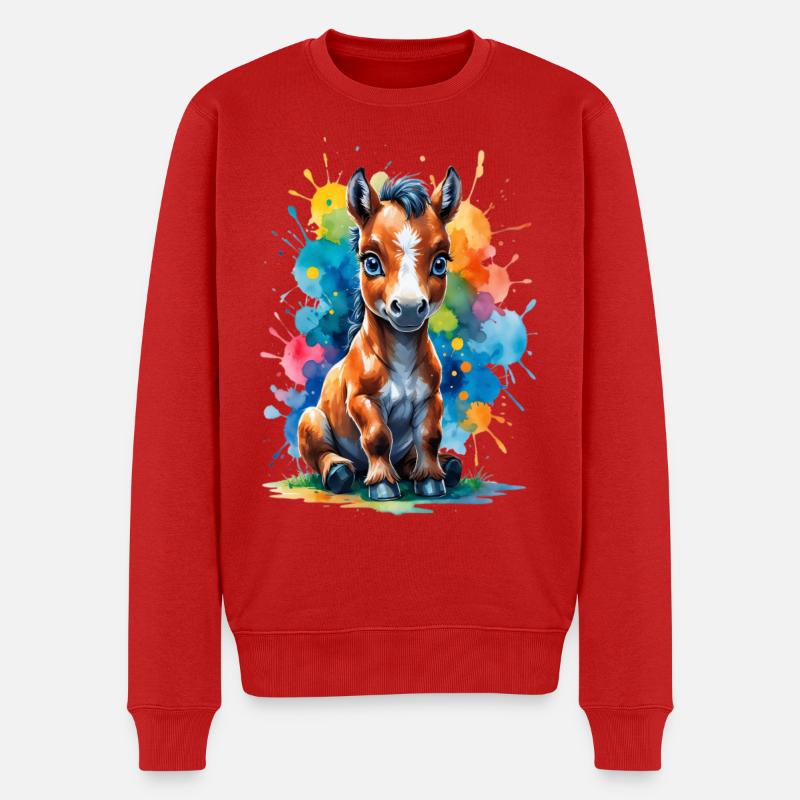 Regenbogenpony im Farbklecks - Männer Premium Bio Pullover - Rot
