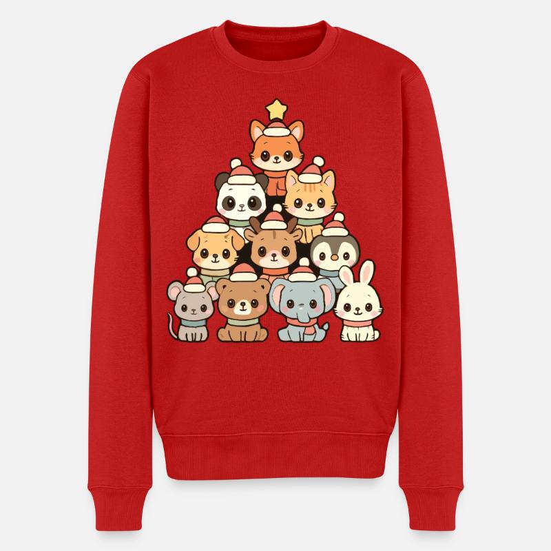 Weihnachtstiere Pyramide – Süße Xmas Tierfreunde - Männer Premium Bio Pullover - Rot