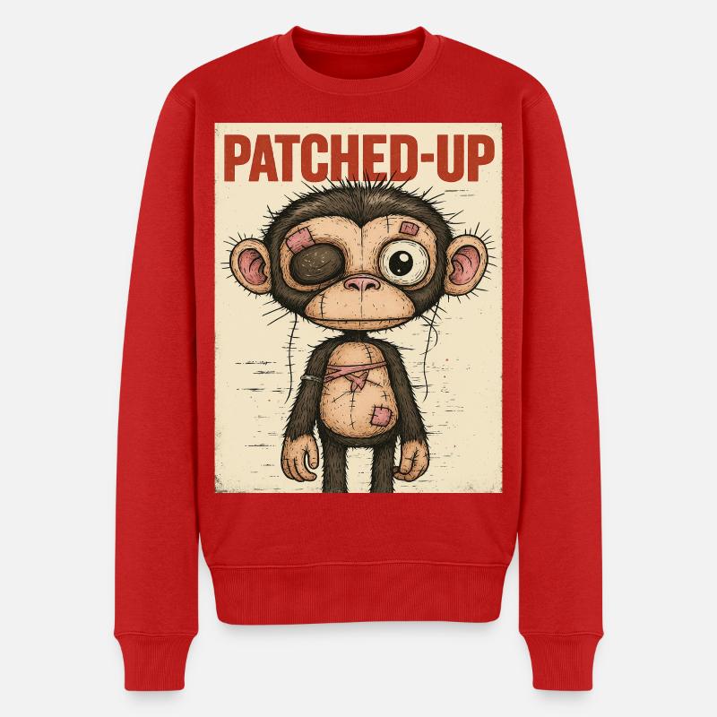 Patchwork Affe: Gepatcht und Tapfer - Männer Premium Bio Pullover - Rot