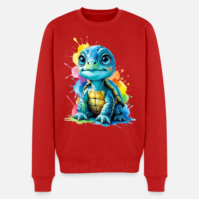 Bunte Schildkröte mit Farbspritzern - Männer Premium Bio Pullover - Rot