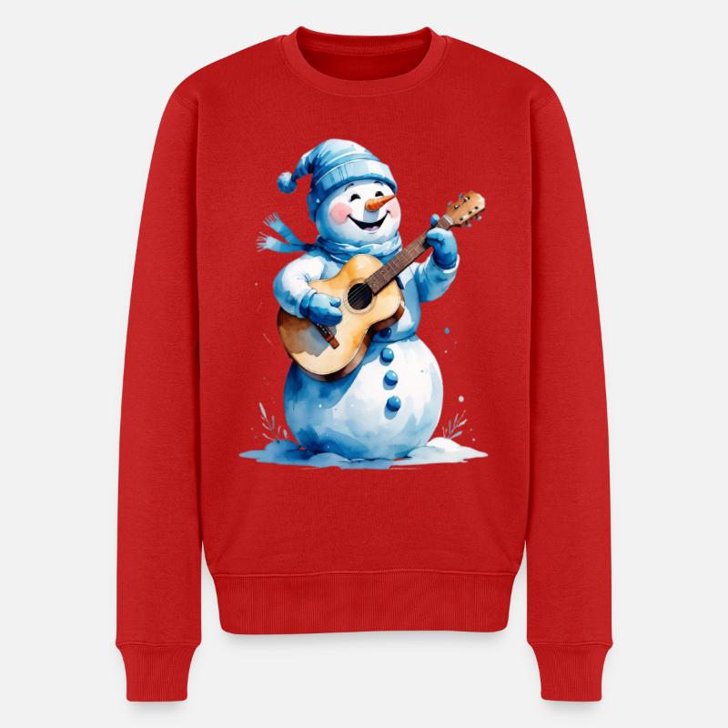 Schneemann mit Gitarre Winterlied - Männer Premium Bio Pullover - Rot