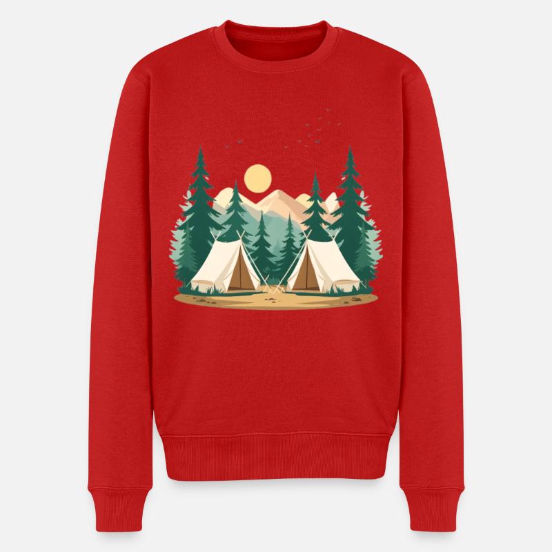 Nachtwald Camping Illustration - Männer Premium Bio Pullover - Rot