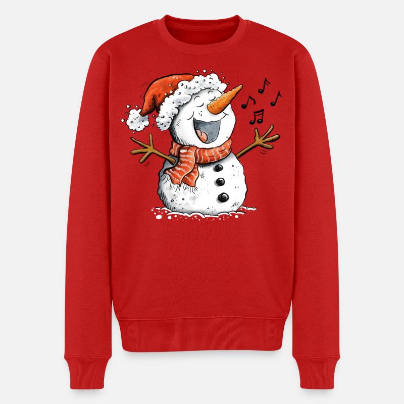 Singender Schneemann Weihnachtsmotiv Weihnachten - Männer Premium Bio Pullover - Rot