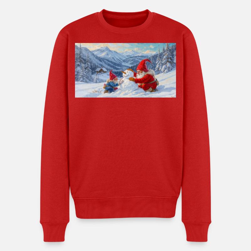 Zwei Zwerge und Schneemann in der Winterlandschaft - Männer Premium Bio Pullover - Rot