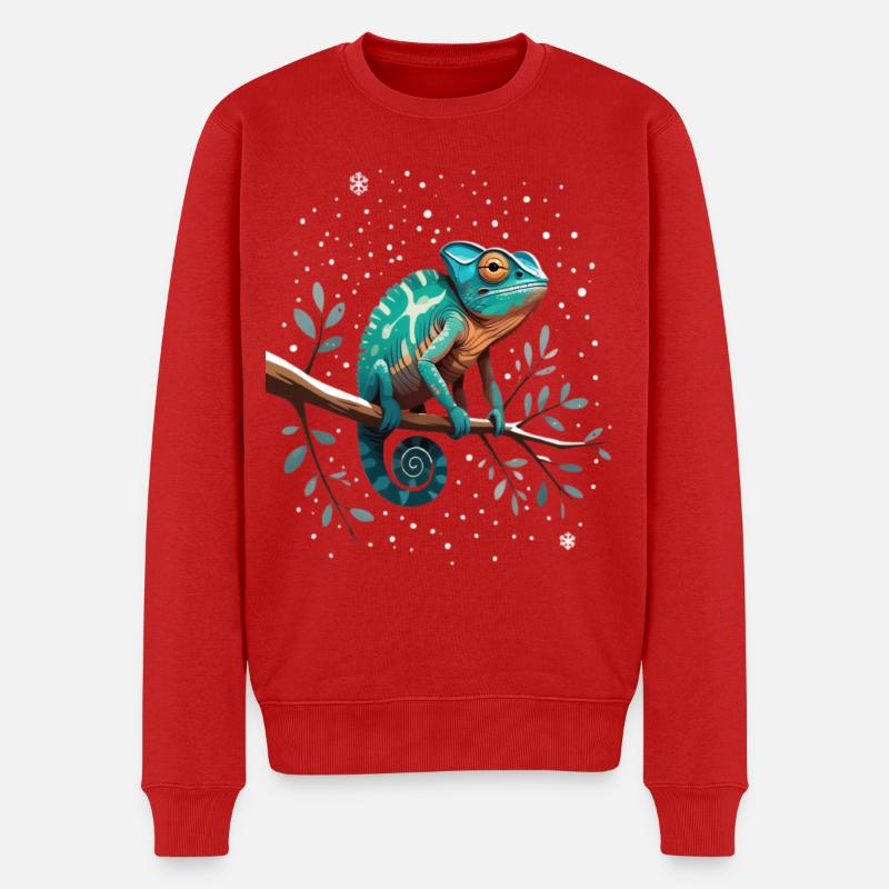 Chamäleon auf Ast Sternenwald - Männer Premium Bio Pullover - Rot