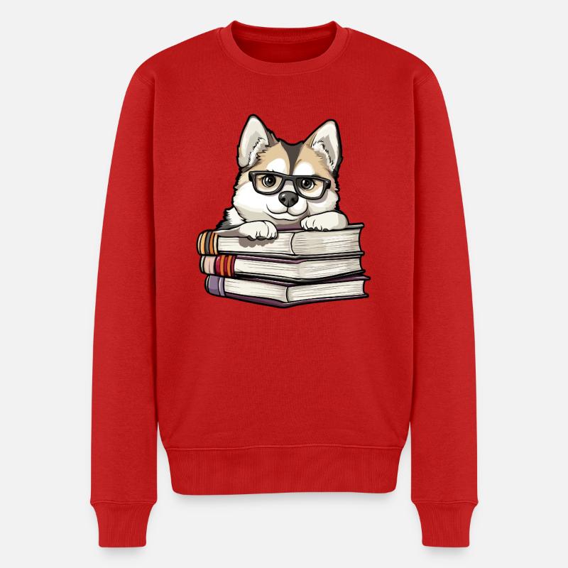 Süßes Akita-Hundelesebuch mit Brille - Männer Premium Bio Pullover - Rot