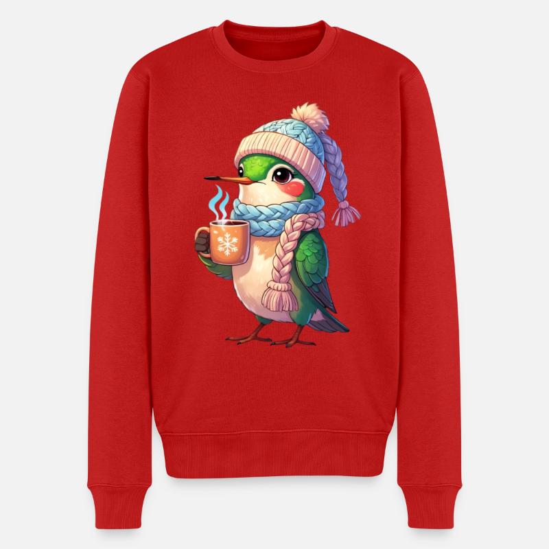 Winterkuschel Vogel mit Becher - Männer Premium Bio Pullover - Rot