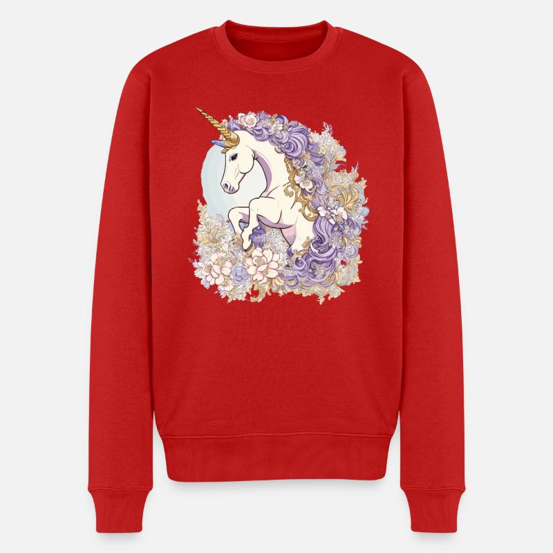 Pastell-Einhorn im Blumenmeer - Männer Premium Bio Pullover - Rot
