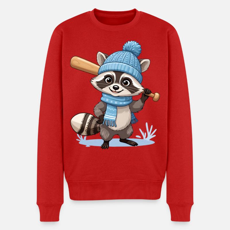 Winterlicher Waschbär mit Baseballschläger - Männer Premium Bio Pullover - Rot