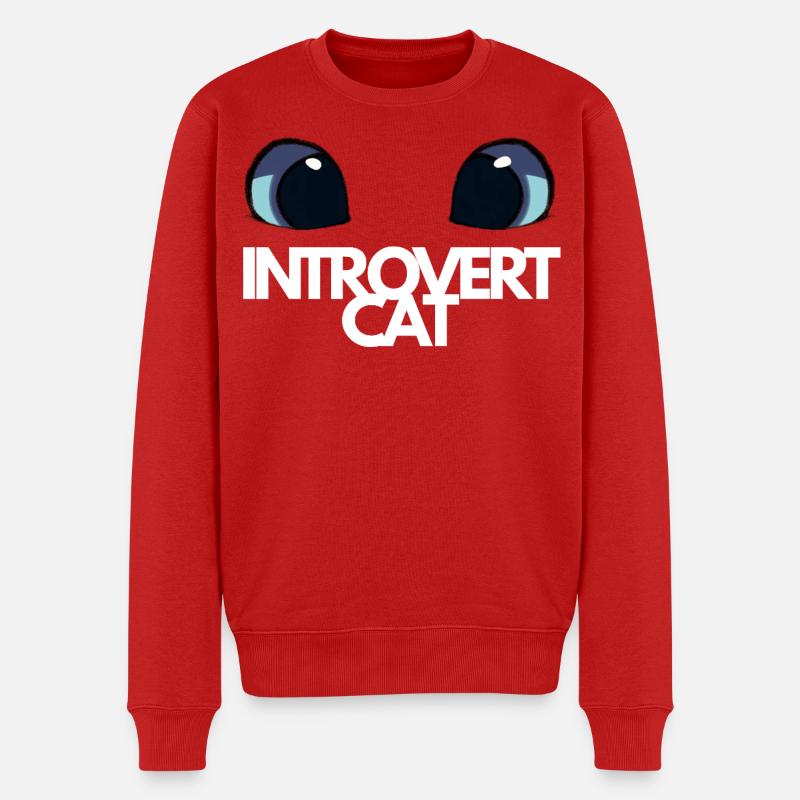 Chat Introvert Yeux Bleus - Pull Premium bio Homme - rouge