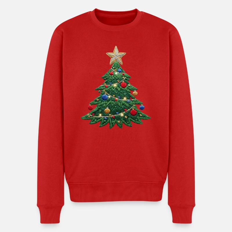 Bestickter Weihnachtsbaum – Weihnachtsdesign (gedruckt) - Männer Premium Bio Pullover - Rot