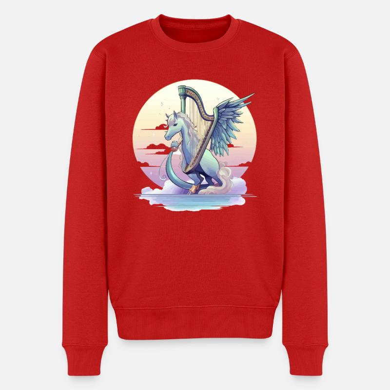Pegasus mit Harfe am Abend - Männer Premium Bio Pullover - Rot