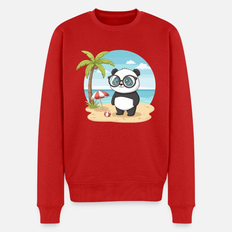 Süßer Panda mit Brille Strand-Sommerurlaub - Männer Premium Bio Pullover - Rot