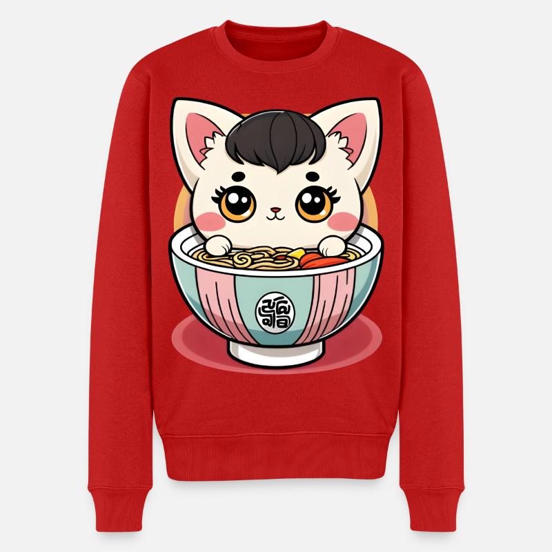 Kawaii Ramen Katze - Männer Premium Bio Pullover - Rot