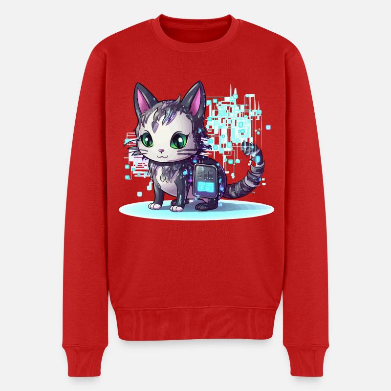 Cyberkatze Neon Pixelzauber - Männer Premium Bio Pullover - Rot