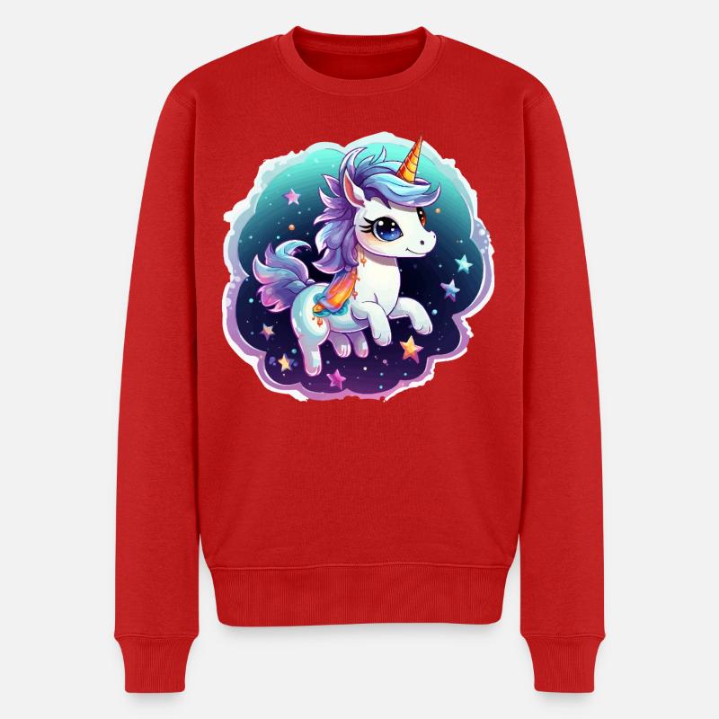 Kosmisches Einhorn mit Schal - Männer Premium Bio Pullover - Rot