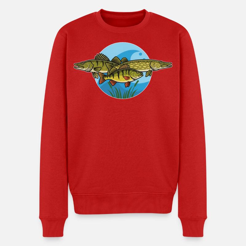 Perche, brochet, zander, prédateur, pêche - Pull Premium bio Homme - rouge