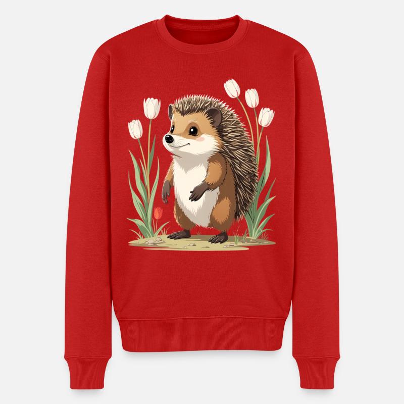 Hérisson dans le parterre de tulipes - Pull Premium bio Homme - rouge