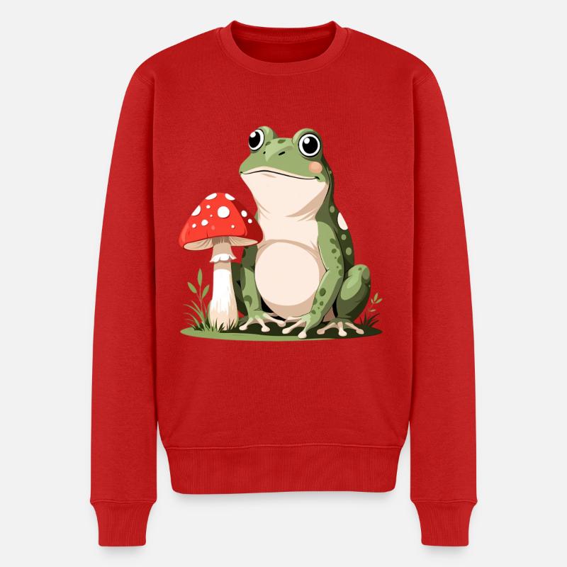 Kleiner Frosch mit rotem Pilz - Männer Premium Bio Pullover - Rot