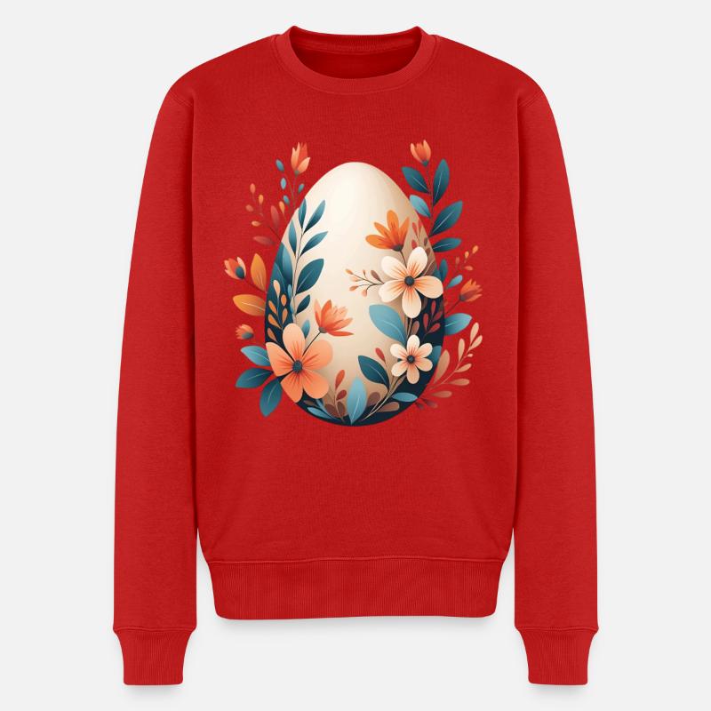 Frühlingsblumen Ei - Männer Premium Bio Pullover - Rot